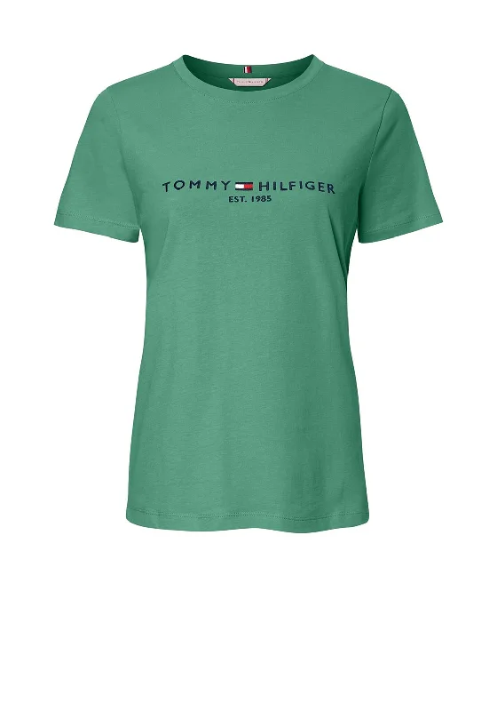 Tommy Hilfiger Womens Logo T-Shirt, Central Green-- Fleece Fabric Down Fabric Feather Fabric Tommy Hilfiger Womens Logo T-Shirt, Central Green-- Fleece Fabric Down Fabric Feather Fabric