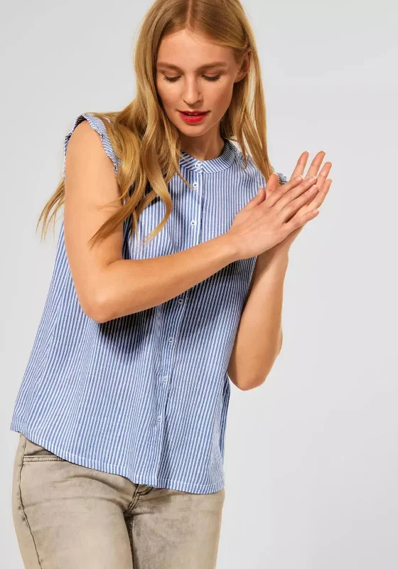 Street One Striped Sleeveless Shirt, Blue & White-- Lace Blend Ribbed Blend Corduroy Blend Street One Striped Sleeveless Shirt, Blue & White-- Lace Blend Ribbed Blend Corduroy Blend