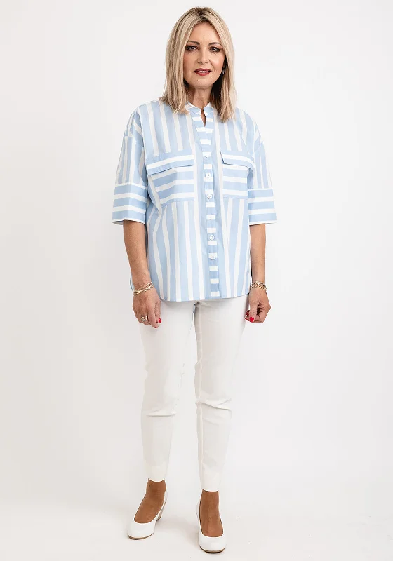 Just White Striped Oversized Striped Tunic Shirt, Blue-- Graphic T-Shirt Round Neck Polyester