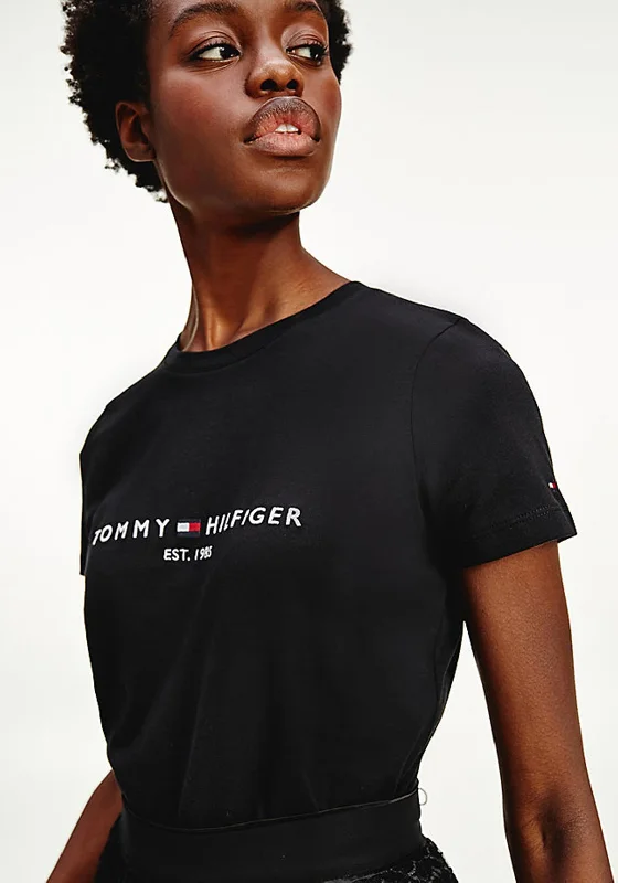 Tommy Hilfiger Women’s Heritage Logo Embroidered T-Shirt, Black-- Thin T-Shirt Open Front Quick Dry