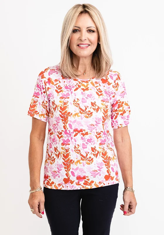 Micha Floral Round Neck T-Shirt, Pink Multi-- Faux Fur Fabric Real Fur Fabric Shearling Fabric Micha Floral Round Neck T-Shirt, Pink Multi-- Faux Fur Fabric Real Fur Fabric Shearling Fabric