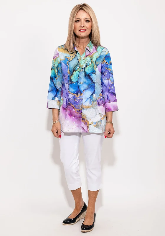 Dolcezza Artistic Print Button Up Shirt, Purple Multi-- Terry Blend Velvet Blend Canvas Blend Dolcezza Artistic Print Button Up Shirt, Purple Multi-- Terry Blend Velvet Blend Canvas Blend