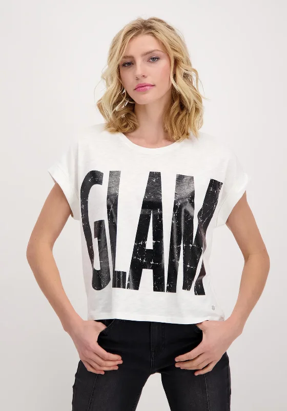 Monari Glam Straight T-Shirt, White-- Mesh Canvas Denim