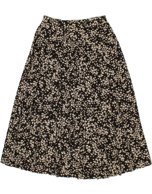 CACHAREL Womens A-Line Skirt IT 42 Medium W28  Black Floral Wool chiffon skirt airy