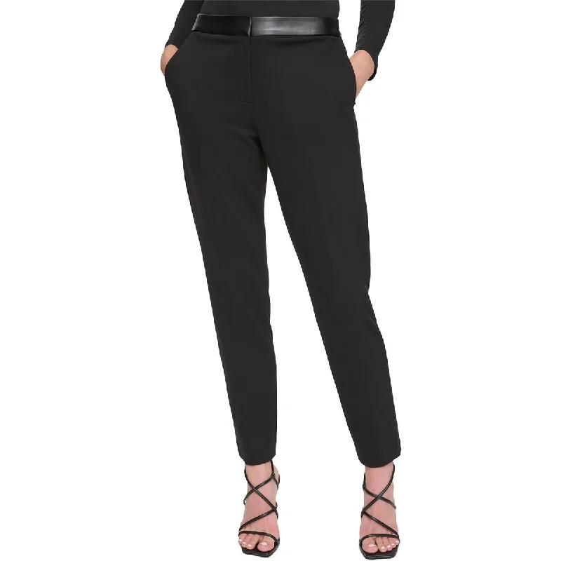 DKNY Womens Mid-Rise Mixed Media Ankle Pants Trendy Printed Leggings