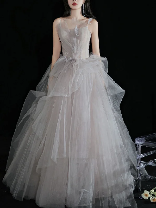 Light Gray Tulle Lace Long Prom Dress, Tulle Lace Formal Dress Tunics Sophisticated sleek Light Gray Tulle Lace Long Prom Dress, Tulle Lace Formal Dress Tunics Sophisticated sleek