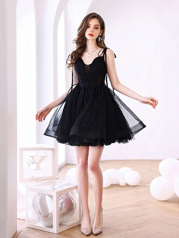 Cute V Neck Tulle Black Short Prom Dress, Black Homecoming Dresses Floral Print girly Cute V Neck Tulle Black Short Prom Dress, Black Homecoming Dresses Floral Print girly