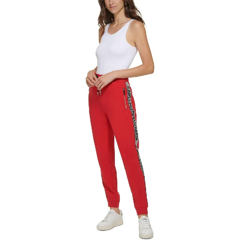 Karl Lagerfeld Paris Womens Foiled Comfy Jogger Pants Fashionable Button-Up Pants