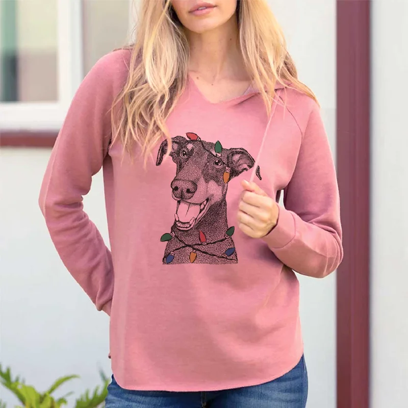 Christmas Lights Bunnie the Doberman Pinscher - Cali Wave Hooded Sweatshirt Hoodie with Puffed Sleeves Voluminous Trendy Christmas Lights Bunnie the Doberman Pinscher - Cali Wave Hooded Sweatshirt Hoodie with Puffed Sleeves Voluminous Trendy