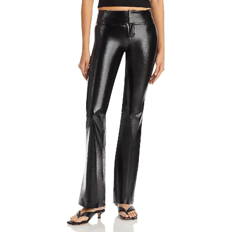 Alice and Olivia Womens Faux Leather Flare Flared Pants Classic Flared Pants