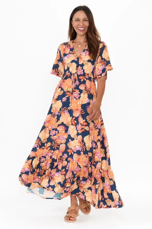 Cooper Navy Bouquet Tier Dress Tunics Corduroy durable