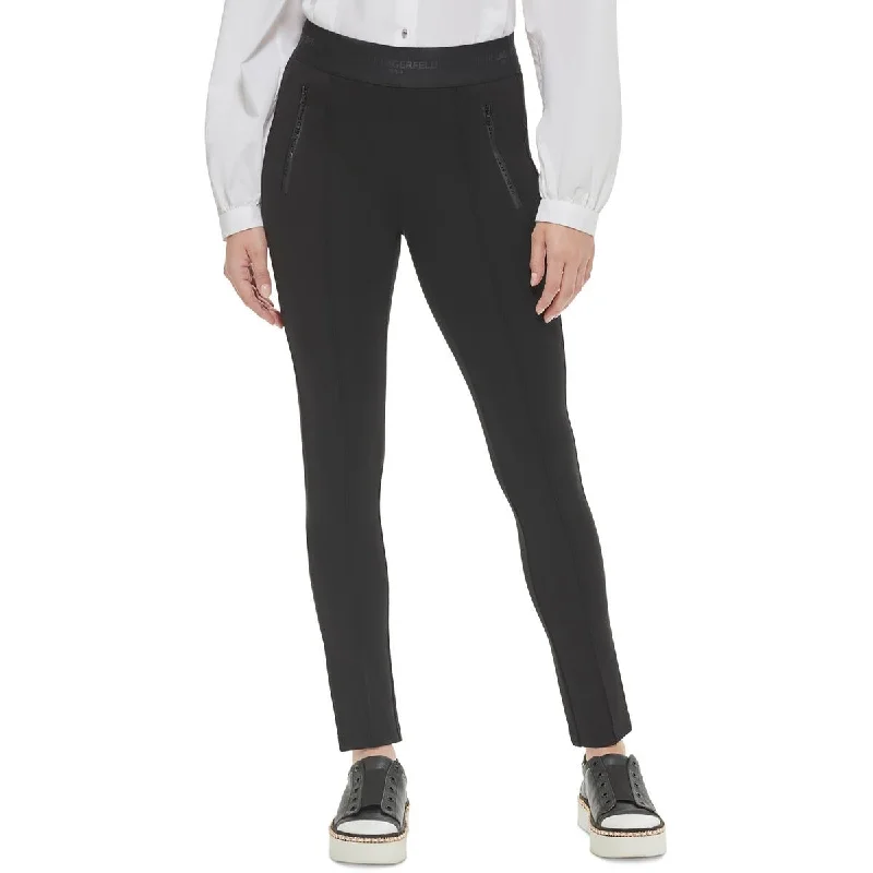 Karl Lagerfeld Paris Womens Logo Zip Detail Skinny Pants Classic Straight Pants