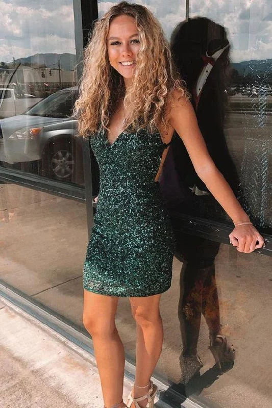 tight dark green sequins mini homecoming dress party dress,DS4132 Tunics Designer luxury
