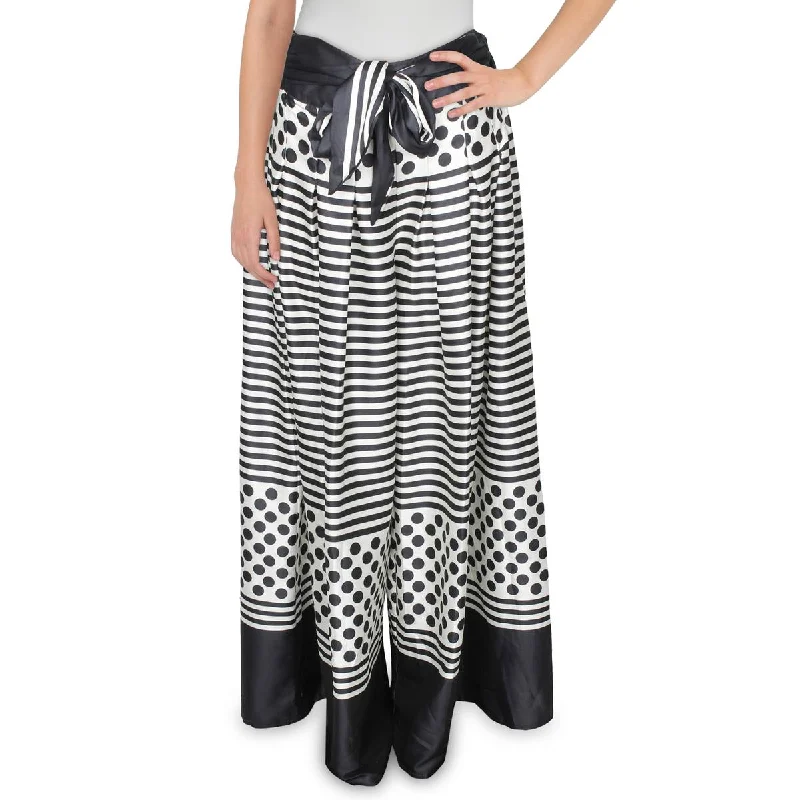 Gracia Womens Striped Tie Belt Wide Leg Pants Casual Sweatpants Style