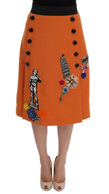 Dolce & Gabbana Embellished Wool Skirt in Vivid Orange velvet skirt plush