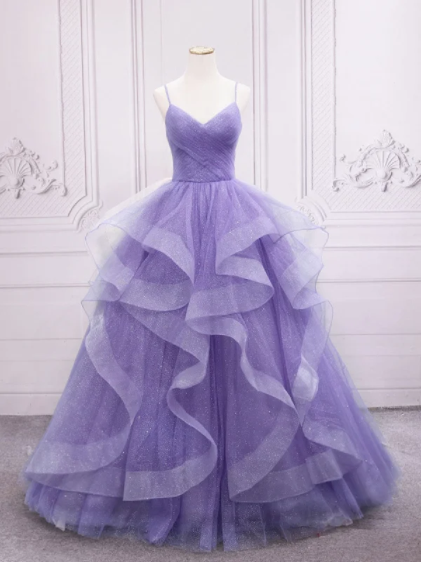 Purple v neck Tulle Long Prom Dress, Purple Sweet 16 Dress Pencil Office Professional Purple v neck Tulle Long Prom Dress, Purple Sweet 16 Dress Pencil Office Professional