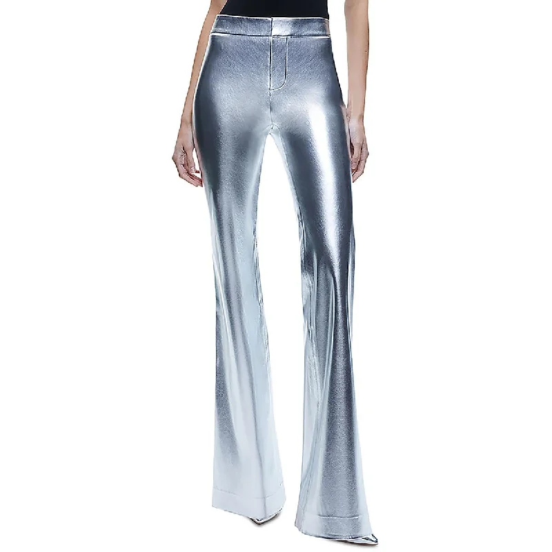 Alice and Olivia Womens Faux Leather Metallic Flared Pants Elegant Trouser Pants