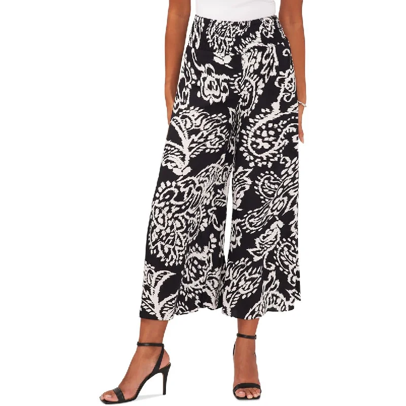 Sam and Jess Womens Challis Smocked Printed Wide Leg Pants High-Waist Jogger Pants