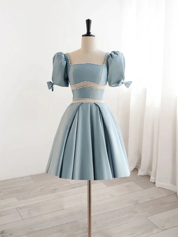 Short Sleeves Short Blue Prom Dresses, Short Blue Formal Homecoming Dresses Tunics Fall fleece Short Sleeves Short Blue Prom Dresses, Short Blue Formal Homecoming Dresses Tunics Fall fleece