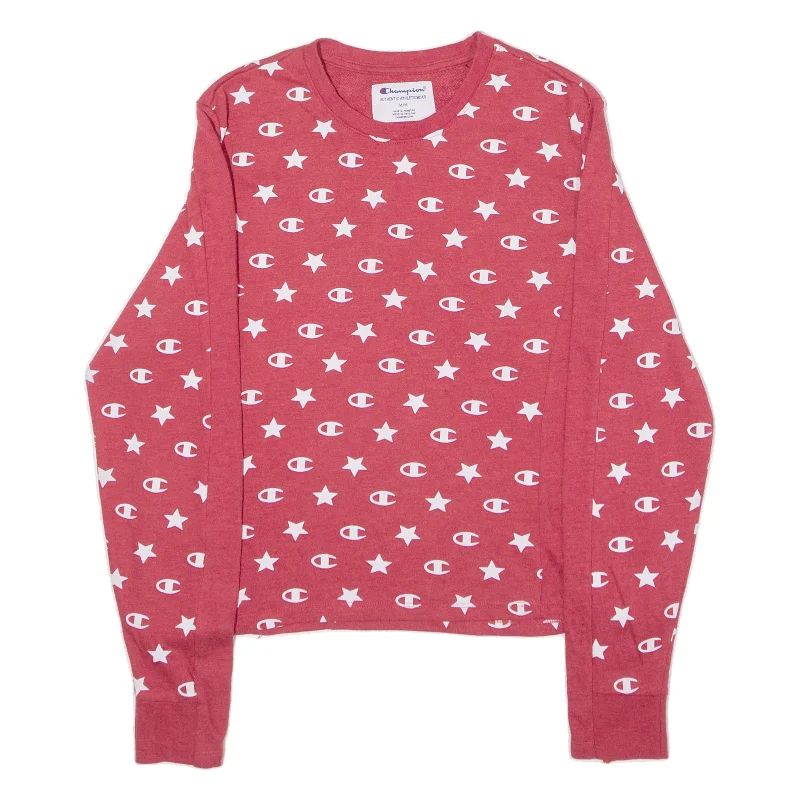 CHAMPION Sweatshirt Red Womens M Hoodie with V-Neck Classic Versatile