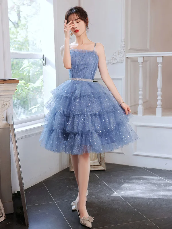 Short Puffy Blue Prom Dress, Tulle Short Blue Puffy Homecoming Dress Tunics Ceremony elegant Short Puffy Blue Prom Dress, Tulle Short Blue Puffy Homecoming Dress Tunics Ceremony elegant