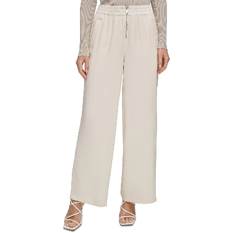 DKNY Womens Ruched High Rise Wide Leg Pants Casual Skinny Fit Pants