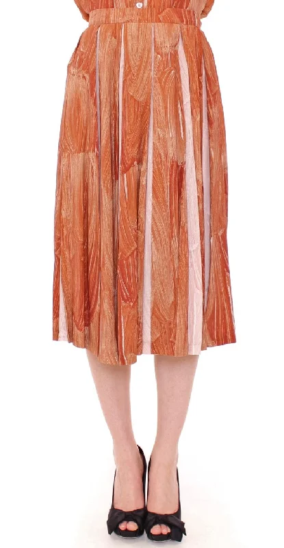 Licia Florio Orange Brown Below-Knee Chic Skirt wool skirt breathable