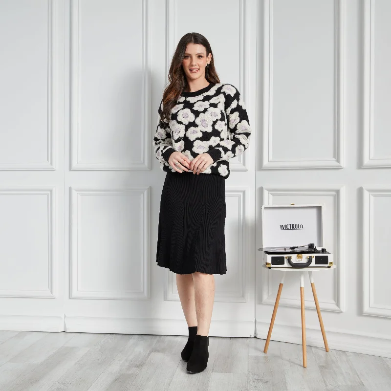 Japparel Hazel Rib Knit Flair Skirt velvet skirt rich
