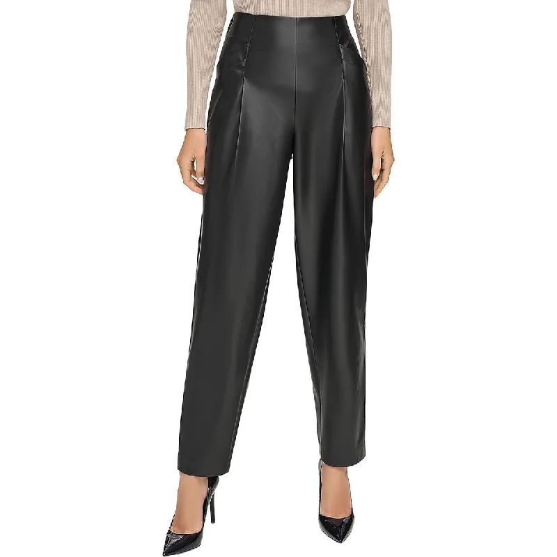 DKNY Womens Faux Leather High Rise Ankle Pants Elegant Wool Trousers