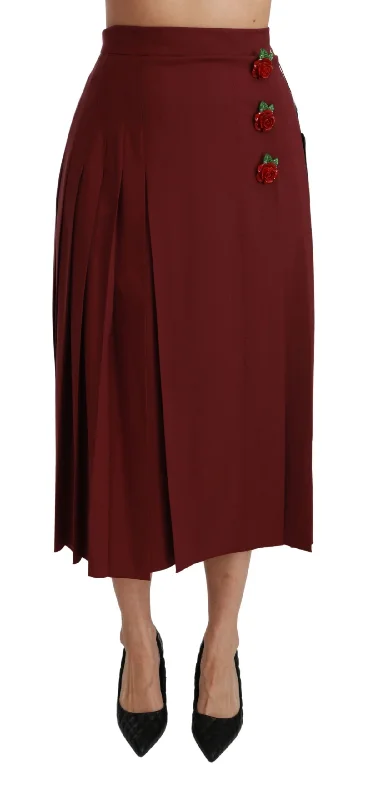 Dolce & Gabbana Elegant Red High Waist Virgin Wool Skirt spandex blend skirt