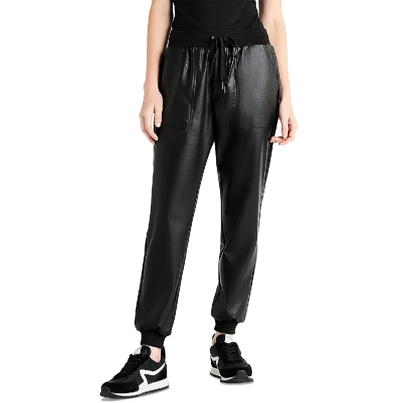 Splendid Womens Faux Leather Pull On Jogger Pants Sleek Black Pants