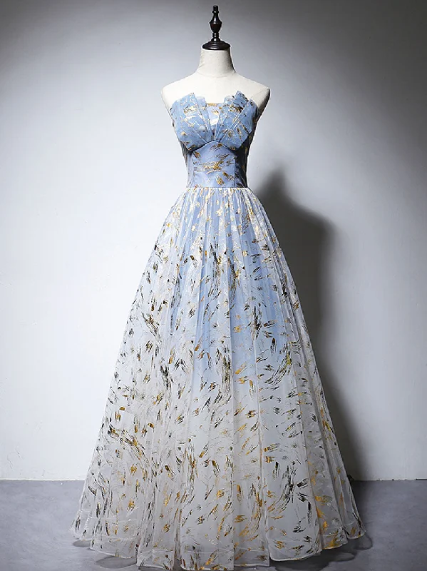 A-Line Tulle Blue Long Prom Dresses, Blue Tulle Formal Graduation Dresses Tunics Versatile all-occasion A-Line Tulle Blue Long Prom Dresses, Blue Tulle Formal Graduation Dresses Tunics Versatile all-occasion