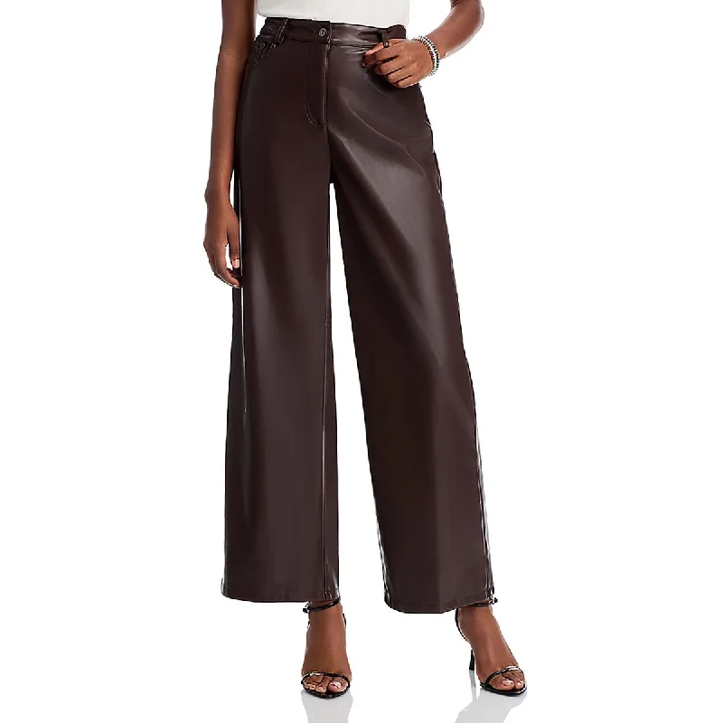 Lucy Paris Womens High Rise Faux Leather Wide Leg Pants Comfortable Maternity Pants