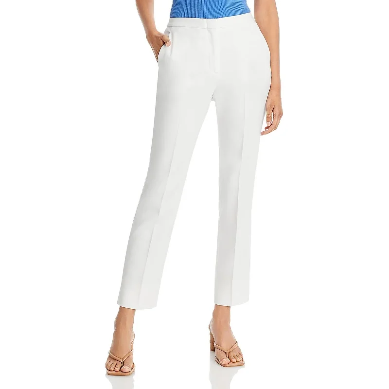 BCBGMAXAZRIA Womens Mid-Rise Slim Fit Straight Leg Pants Formal Linen Trousers
