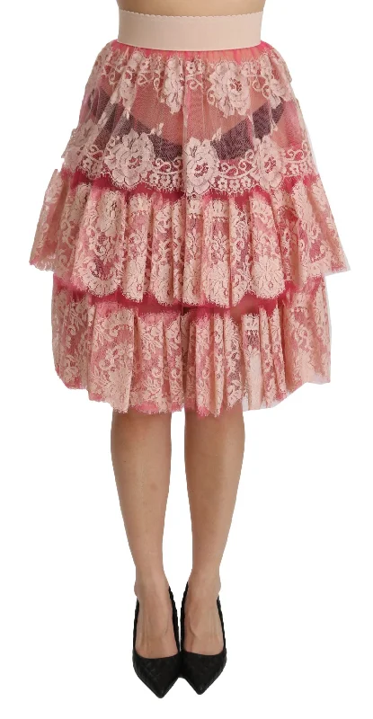 Dolce & Gabbana Elegant Pink Lace High-Waist Skirt flowy skirt hem