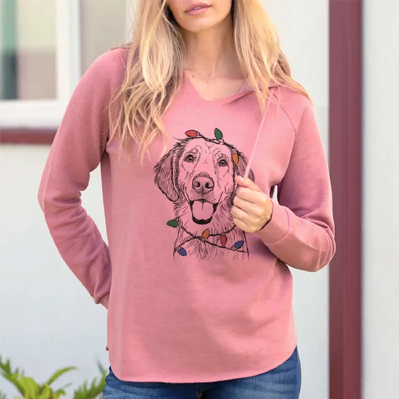 Christmas Lights Riley the Golden Retriever - Cali Wave Hooded Sweatshirt Hoodie with Mock Neck Collared Structured Christmas Lights Riley the Golden Retriever - Cali Wave Hooded Sweatshirt Hoodie with Mock Neck Collared Structured