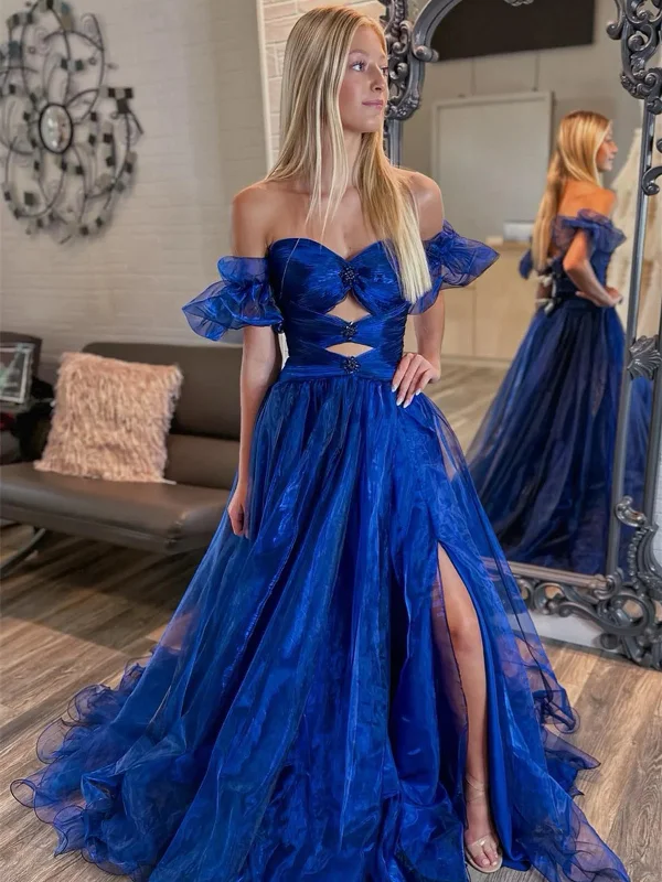 Off the Shoulder Royal Blue Long Organza Prom Dresses, Royal Blue Off Shoulder Long Formal Evening Dresses Tunics Running lightweight Off the Shoulder Royal Blue Long Organza Prom Dresses, Royal Blue Off Shoulder Long Formal Evening Dresses Tunics Running lightweight