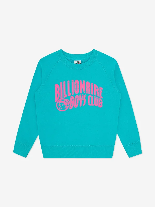 Billionaire Boys Club Kids Arch Logo Sweatshirt in Blue Hoodie with Raw Hem Edgy Unfinished Billionaire Boys Club Kids Arch Logo Sweatshirt in Blue Hoodie with Raw Hem Edgy Unfinished