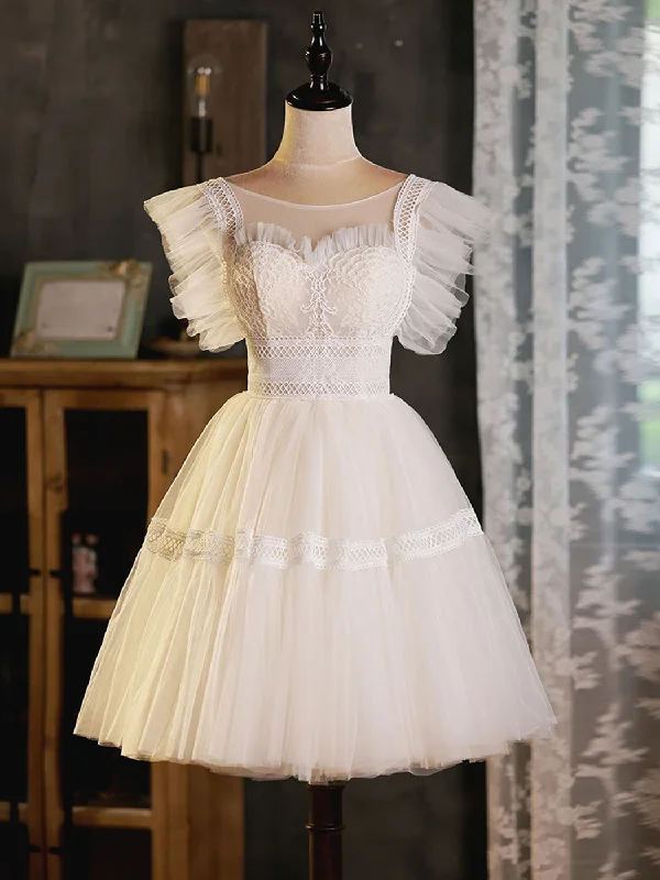 Light Champagne Round Neck Tulle Lace Short Prom Dress, Puffy Homecoming Dress Tunics Review highly Light Champagne Round Neck Tulle Lace Short Prom Dress, Puffy Homecoming Dress Tunics Review highly