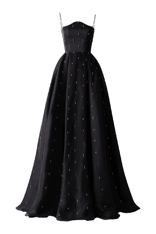 Maria Ball Gown Spaghetti Strap Voile Floor Length Dress Square Neckline Feminine