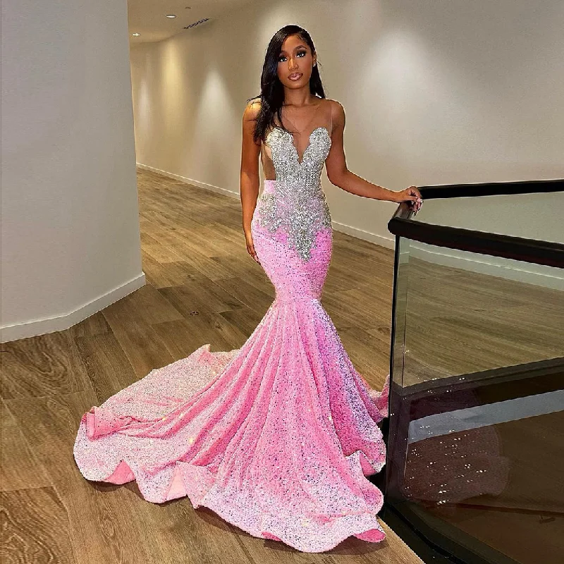Luxury Pink Sequined Mermaid Crystal Prom Dress RM061 Tunics Sale discount