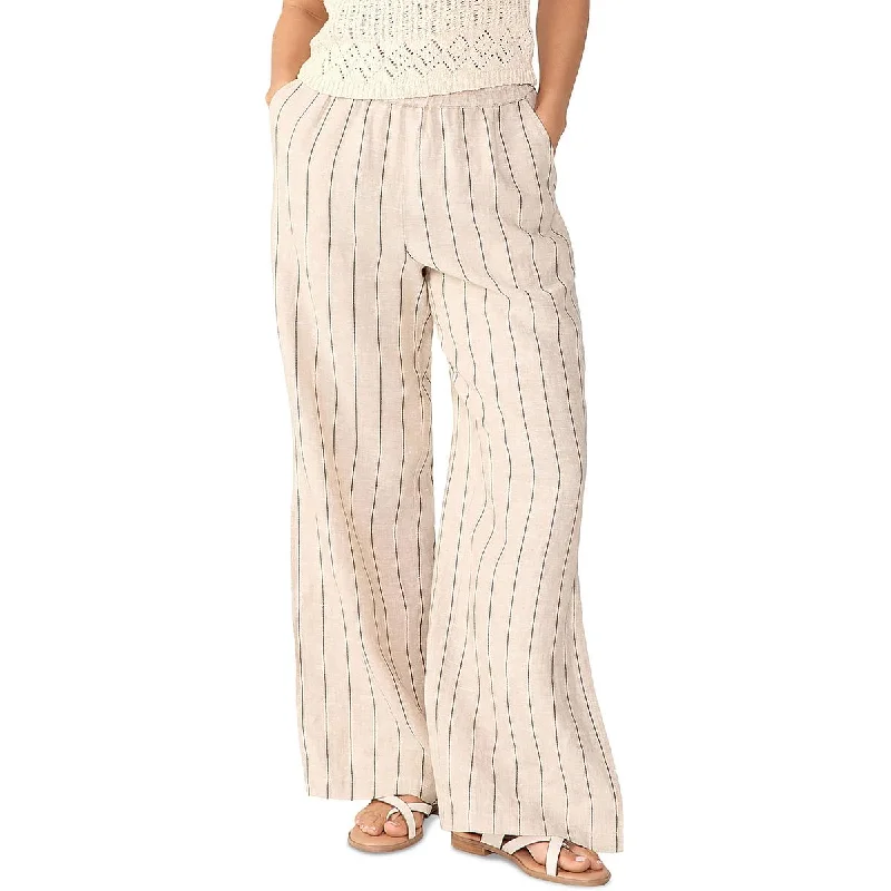 Sanctuary Womens Linen Pull on Wide Leg Pants Classic Cropped Pants