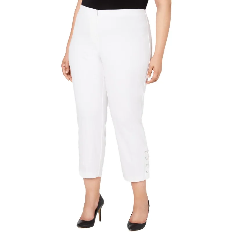 Alfani Womens Plus Lace-Up Slim Leg Ankle Pants Trendy Wide-Leg Pants