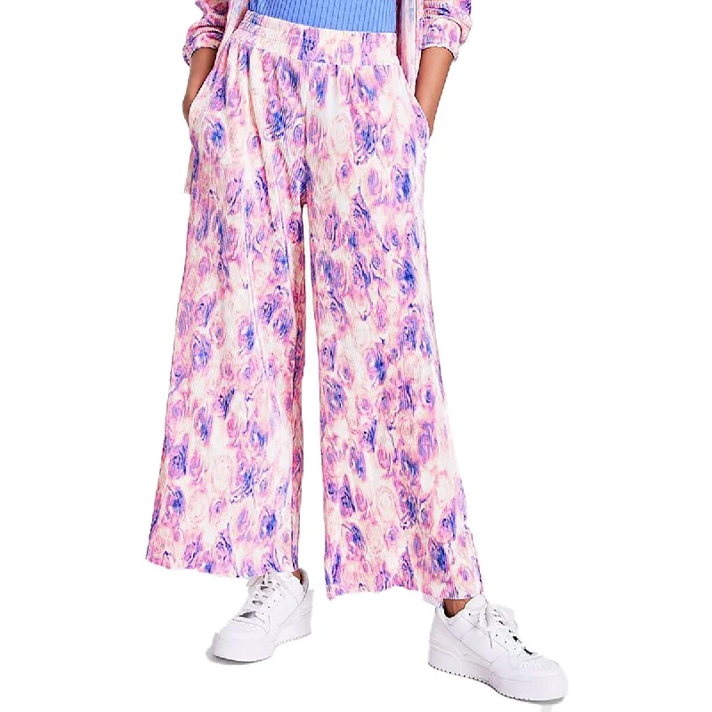 Bar III Womens Petites Pleated Printed Wide Leg Pants Casual Wide Pants