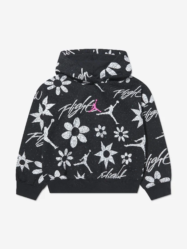 Jordan Girls Floral Flight AOP Hoodie in Black Hoodie with Hem Elastic Stretchable Comfortable Jordan Girls Floral Flight AOP Hoodie in Black Hoodie with Hem Elastic Stretchable Comfortable