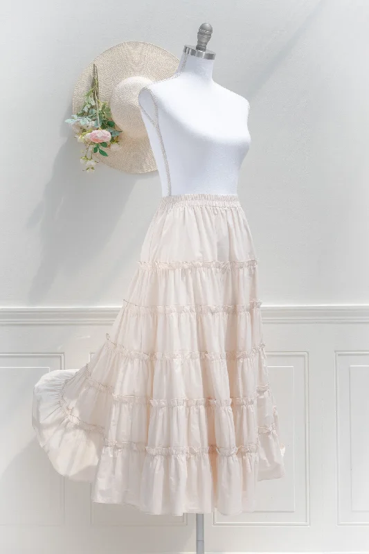 Antoinette Cotton Midi Skirt - Cream linen skirt breathable