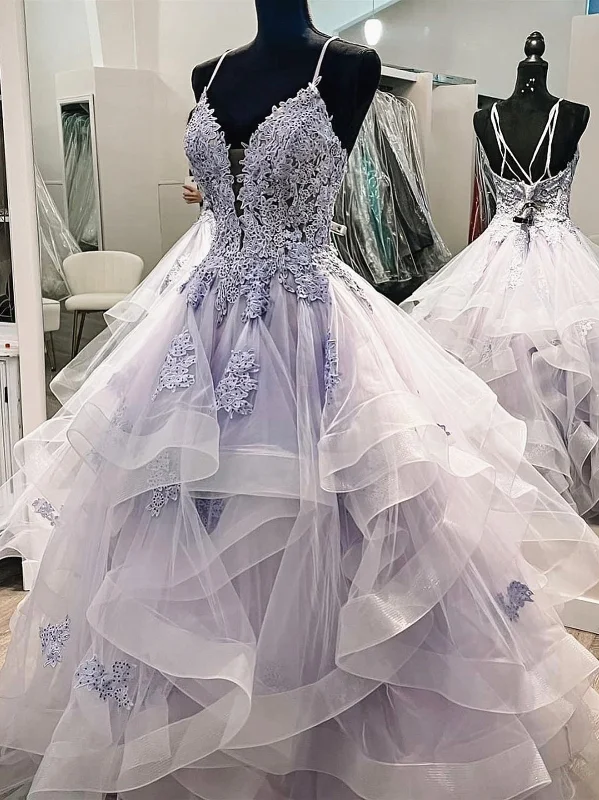 V Neck Blue Lace Puffy Long Prom Dresses, Blue Lace Long Puffy Formal Evening Dresses Tunics Solid Classic V Neck Blue Lace Puffy Long Prom Dresses, Blue Lace Long Puffy Formal Evening Dresses Tunics Solid Classic