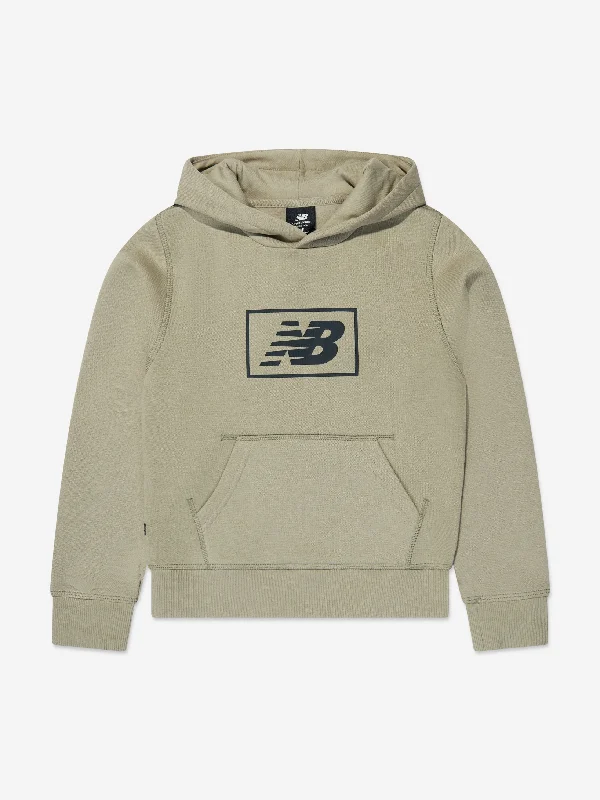 New Balance Kids Essentials Brushed Back Hoodie in Green Hoodie with Emblem Brand Identity New Balance Kids Essentials Brushed Back Hoodie in Green Hoodie with Emblem Brand Identity