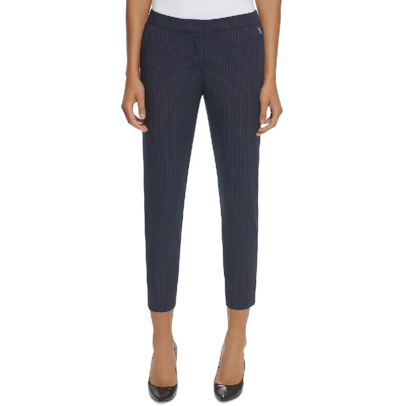 Tommy Hilfiger Womens Pinstripe Stretch Ankle Pants Trendy Wide-Leg Pants