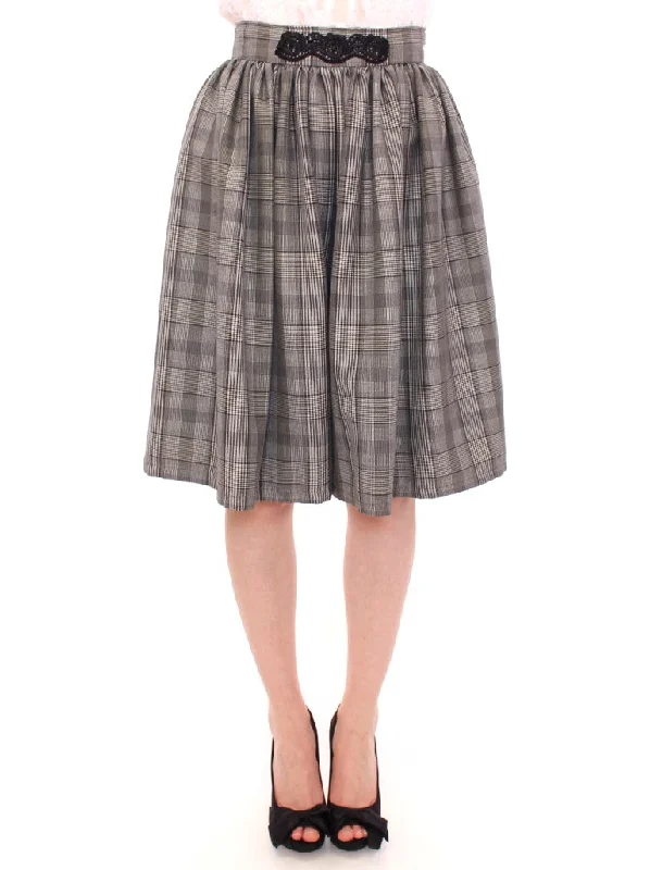 NOEMI ALEMÁN Elegant Gray Checkered Wool Shorts Skirt cashmere skirt plush